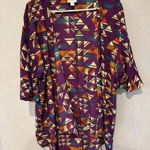 NWT LuLaRoe Lindsay Size Medium Purple In Color Geometric Design Open Cardigan